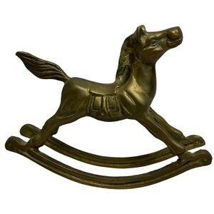 Vintage Brass Rocking‎ Horse Figurine Statue Equestrian Decor Collectible